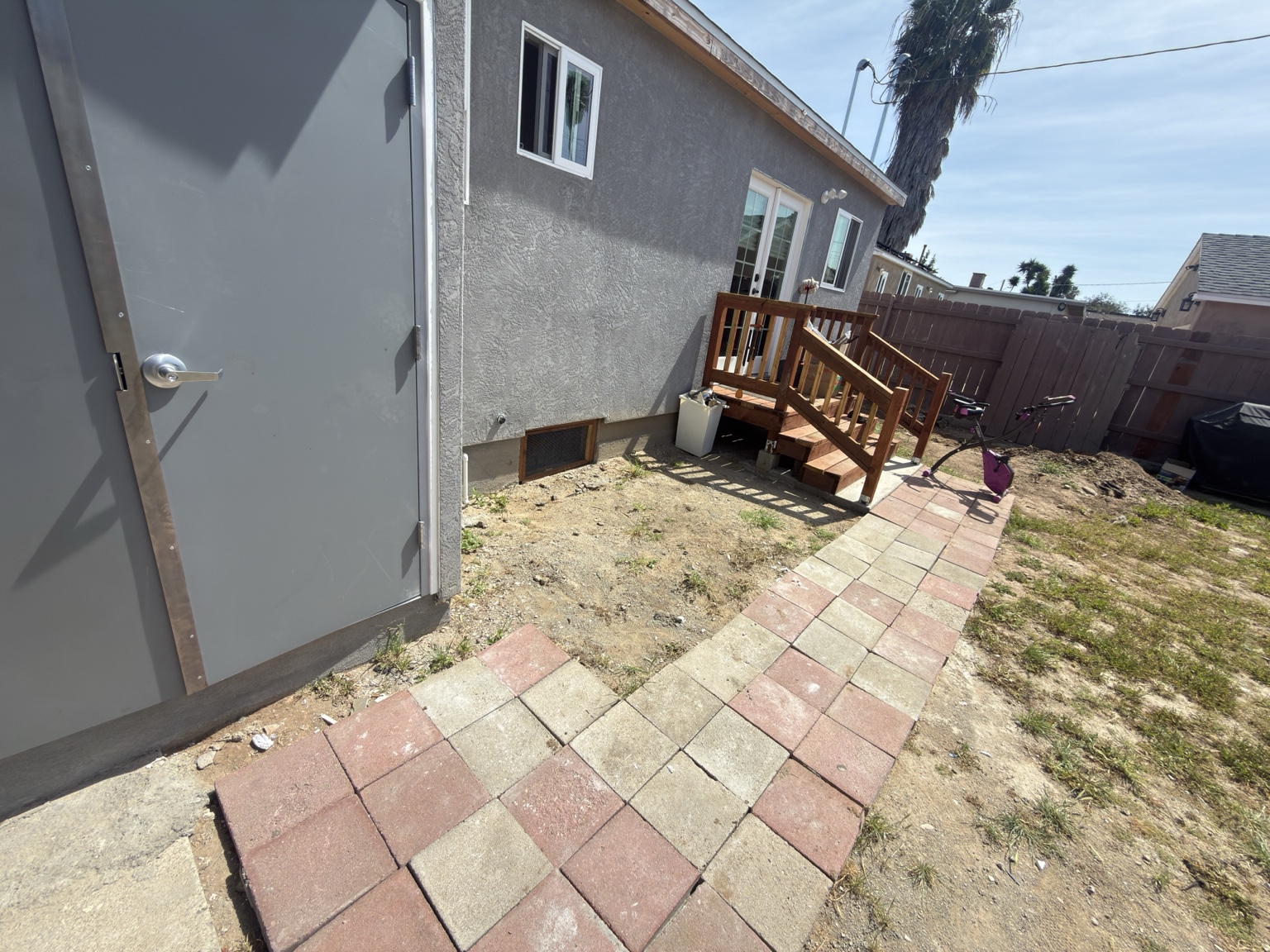 Paver walkway cleared after debris removal