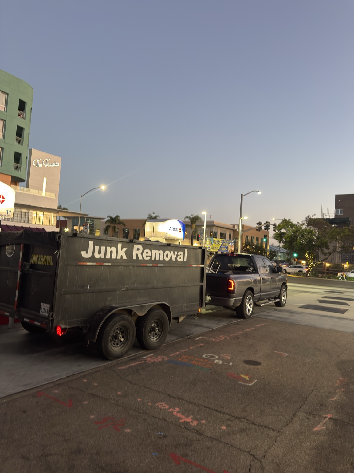 Junk removal trailer on an evening job